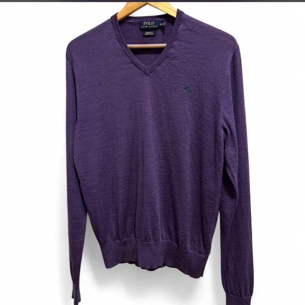 Polo Ralph Lauren Purple 100% Merino Wool Lightweight V-neck Sweater Medium